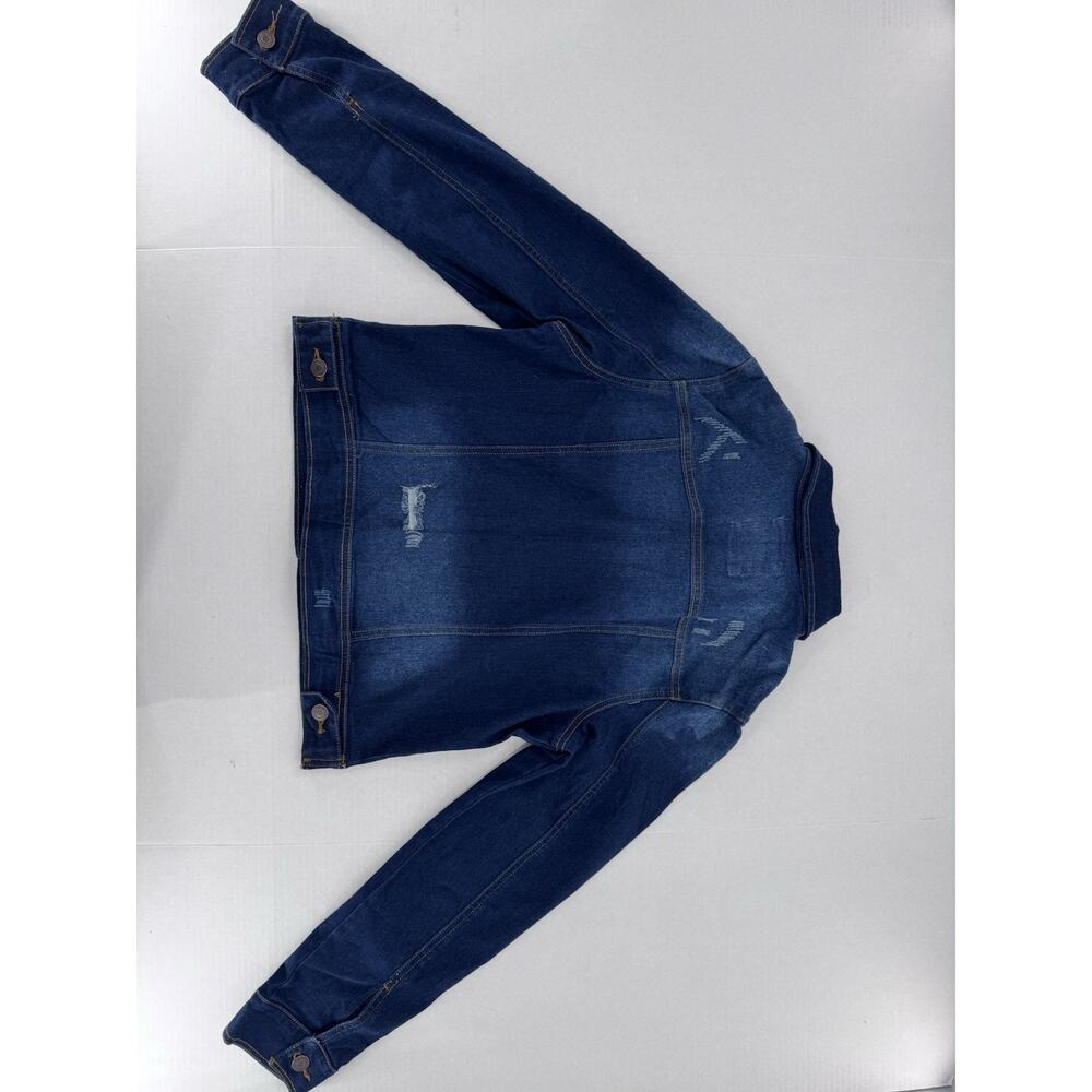 Jvini Denim Jacket Women’s Sz M Dark Wash Distressed Button Pockets Casual - Picture 14 of 14